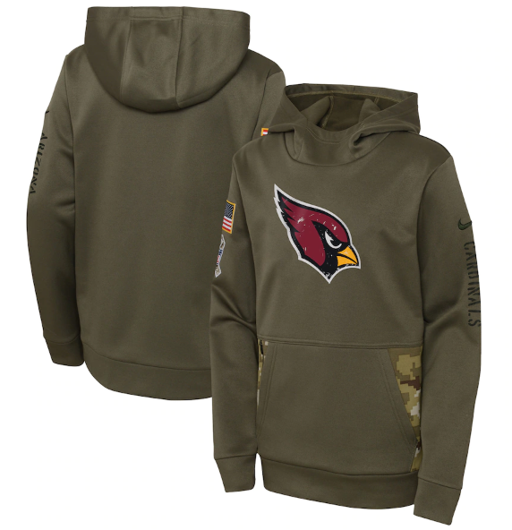 Youth Arizona Cardinals 2022 Olive Salute to Service Therma Performance Pullover Hoodie